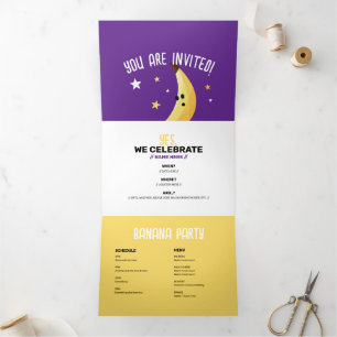 Funny Banana Pun Party pattern colourful - editabl Tri-Fold Invitation