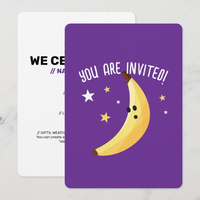 Funny Banana Pun Party pattern favours - editable Invitation (Front/Back)