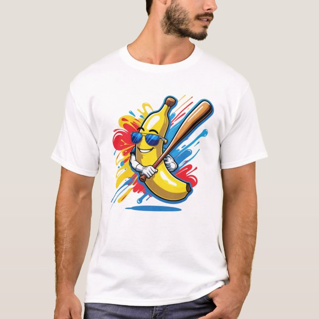 Funny Banana Swinging Baseball Funny Drip Mascot  T-Shirt (Front)