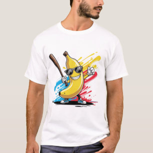 Funny Banana Swinging Baseball Funny Drip Mascot  T-Shirt