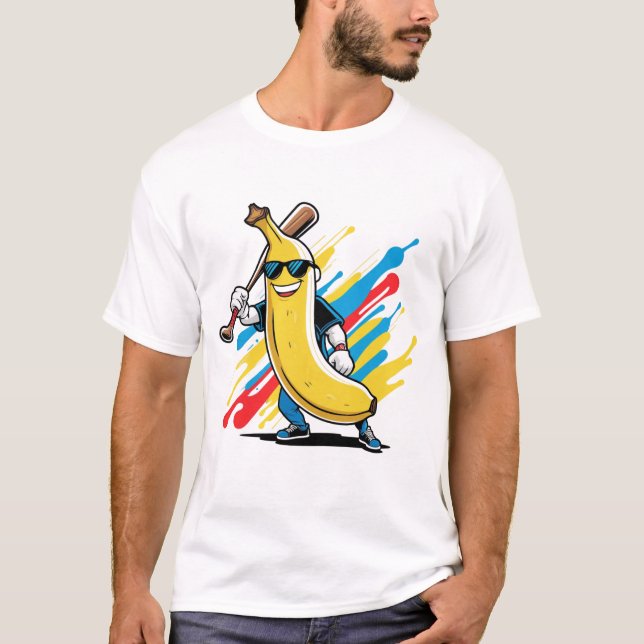 Funny Banana Swinging Baseball Funny Drip Mascot  T-Shirt (Front)