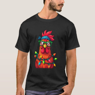 Funny Bandana Chicken Christmas Lights Tee Xmas Pa