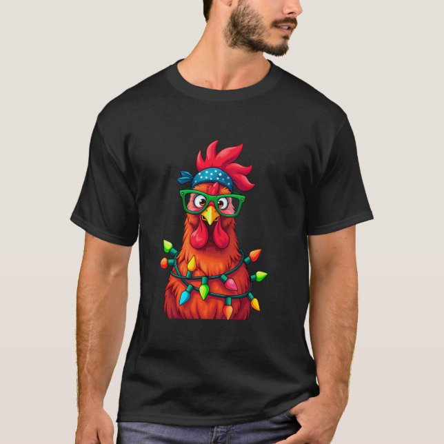 Funny Bandana Chicken Christmas Lights Tee Xmas Pa (Front)