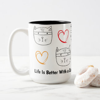 Funny Bandit Cat Sketch – Cute Minimalist Cat Art  Two-Tone Coffee Mug