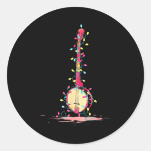 Funny Banjo Christmas Graphics Lights Lover Player Classic Round Sticker