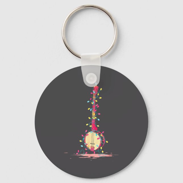 Funny Banjo Christmas Graphics Lights Lover Player Keychain (Front)