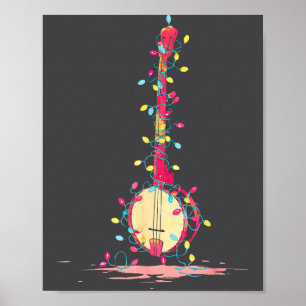 Funny Banjo Christmas Graphics Lights Lover Player Poster