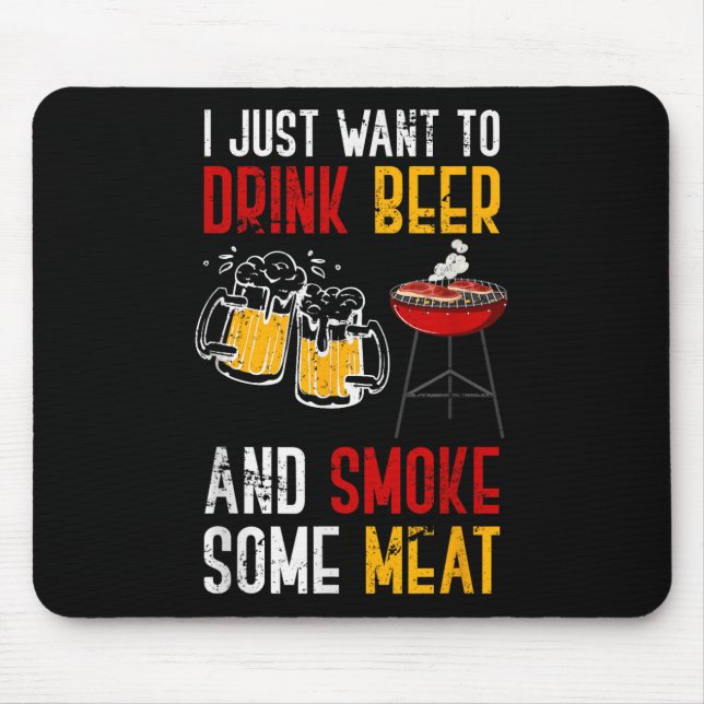 Funny Barbecue Chef Smoked Meat Beer Drinking Gift Mouse Pad (Front)