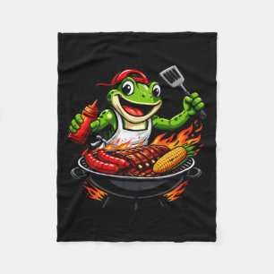 Funny Barbecue Frog Grilling Bbq Cooking Fleece Blanket