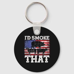 Funny Barbecue Id Smoke That Patriotic Grillmaster Keychain