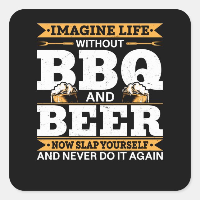 Funny Barbecue Meat Smoking Men BBQ Grilling Square Sticker (Front)
