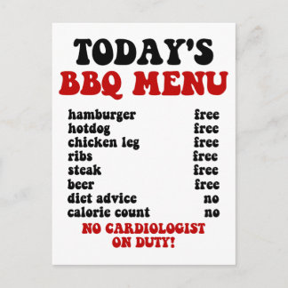 Funny Barbecue Menu Postcard