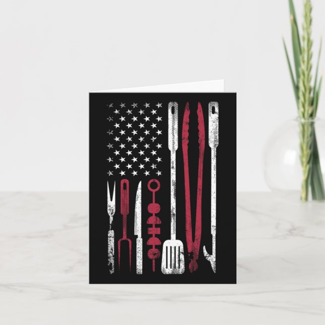 Funny Barbecue Smoke Us Flag July 4th Of Bbq Tools Card (Front)