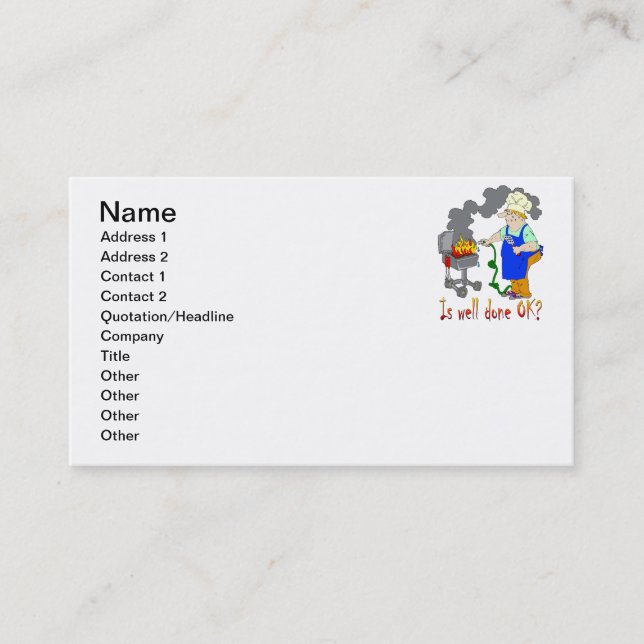 Funny Barbeque Design - Is Well Done OK? Business Card (Front)