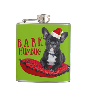 Funny BARK Humbug French Bulldog Green Flask