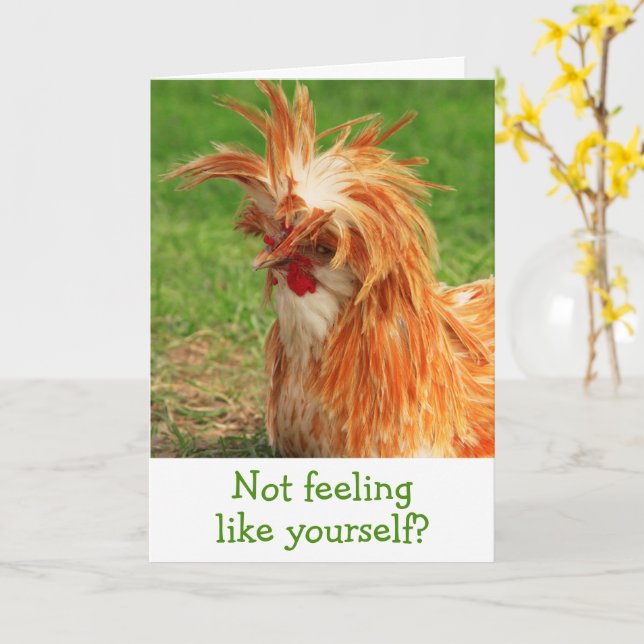 Funny Barnyard Chicken Get Well Card (Yellow Flower)