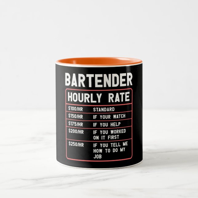 Funny Bartender Hourly Rate Two-Tone Coffee Mug (Center)
