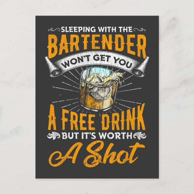 Funny Bartender Quote Bar Alcoholic Waiter Humour Postcard (Front)