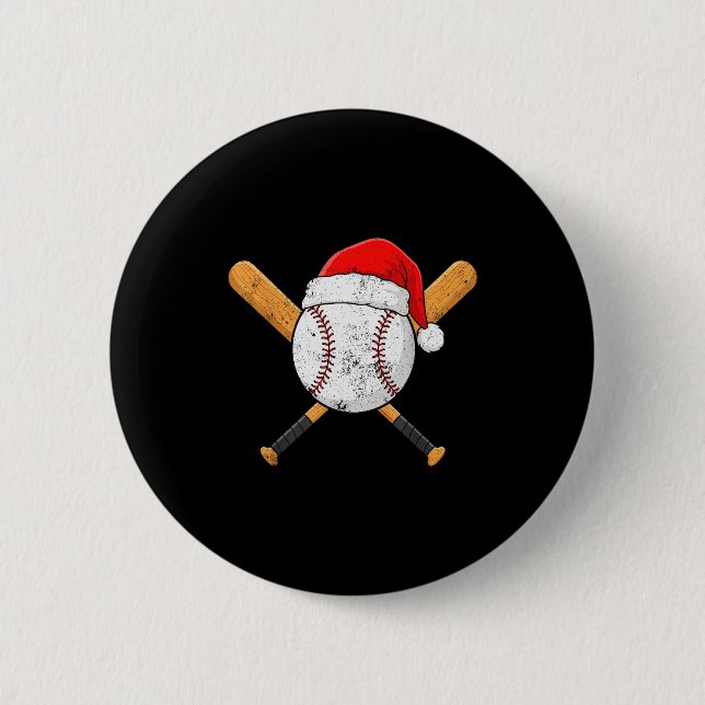 Funny Baseball Ball Santa Hat Xmas Pajamas Players 2 Inch Round Button (Front)
