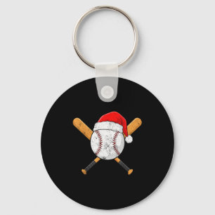Funny Baseball Ball Santa Hat Xmas Pajamas Players Keychain