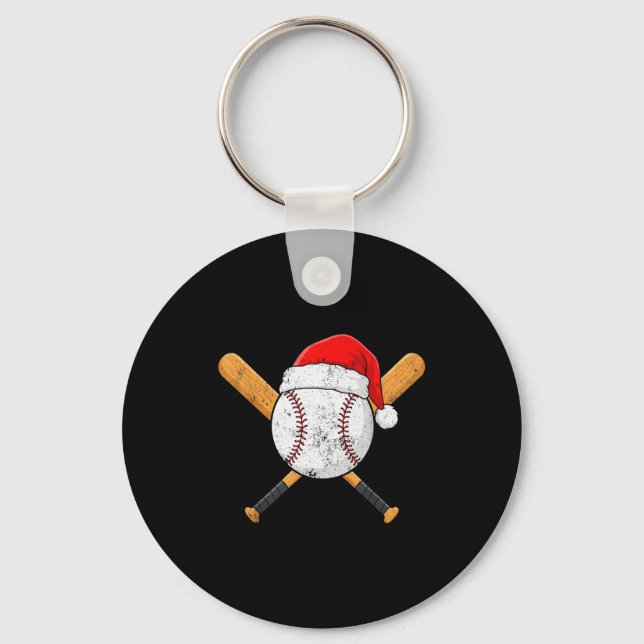 Funny Baseball Ball Santa Hat Xmas Pajamas Players Keychain (Front)