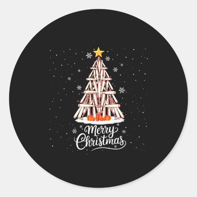 Funny Baseball Bats Christmas Tree Lights Xmas For Classic Round Sticker (Front)