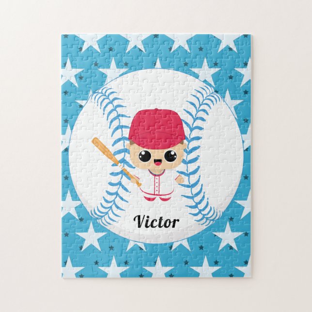 Funny Baseball Boy Player Star Softball Ball Name Jigsaw Puzzle (Vertical)