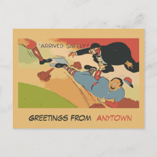 Funny baseball cartoon, arrived safely template postcard