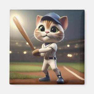 Funny Baseball Cat, Magnet