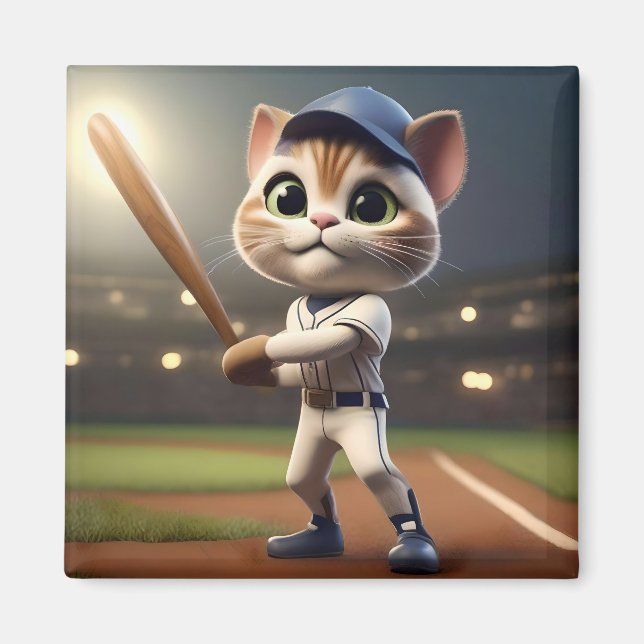 Funny Baseball Cat, Magnet (Front)
