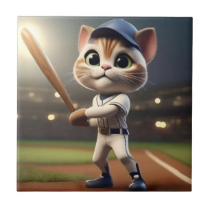 Funny Baseball Cat, Tile