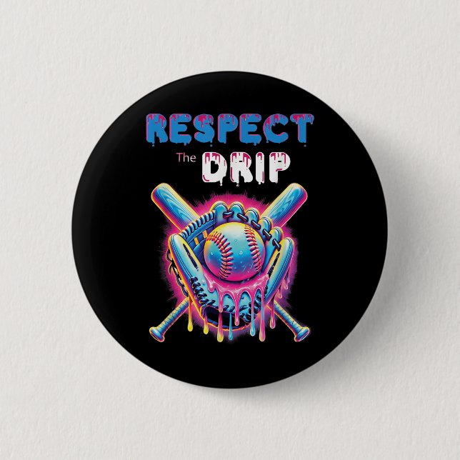Funny Baseball Drip Ice Cream Dripping Respect The 2 Inch Round Button (Front)