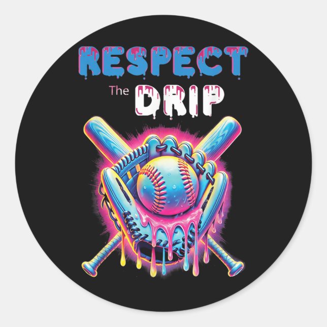 Funny Baseball Drip Ice Cream Dripping Respect The Classic Round Sticker (Front)