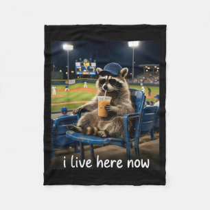 Funny Baseball Fan Raccoon Drinking Iced Coffee Fleece Blanket