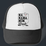 Funny Baseball Mom Bruh with Team Name and Number Trucker Hat<br><div class="desc">Minimalist baseball mom trucker hat design featuring the phrase "Ma. Mama. Mom. Bruh." in bold black letters with a small red heart above,  combining sporty humour with simple,  stylish flair—perfect for game days and proud sports moms.</div>