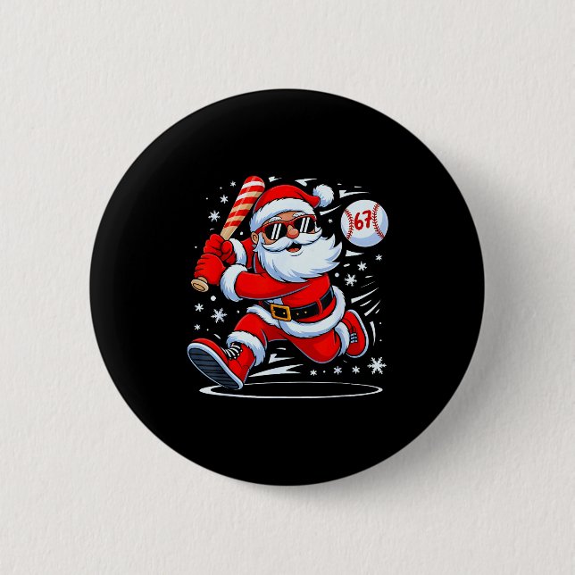 Funny Baseball Santa 67 Christmas Xmas Pajamas Boy 2 Inch Round Button (Front)