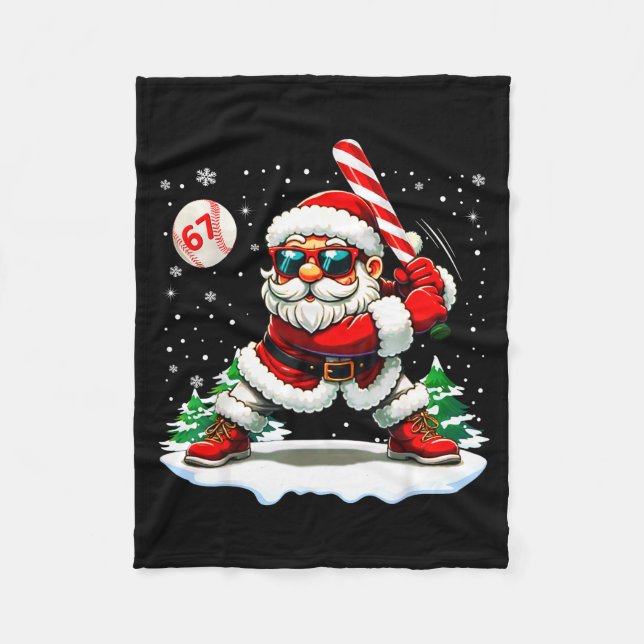 Funny Baseball Santa 67 Christmas Xmas Pajamas Boy Fleece Blanket (Front)