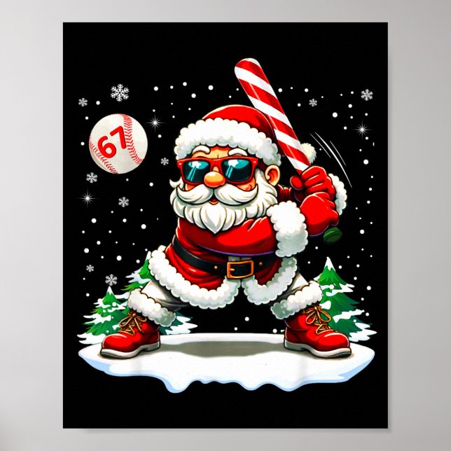 Funny Baseball Santa 67 Christmas Xmas Pajamas Boy Poster (Front)