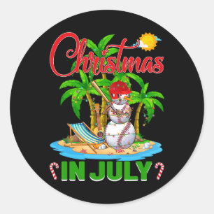 Funny Baseball Santa Hat Hawaiian Christmas In Jul Classic Round Sticker