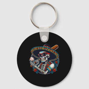 Funny Baseball Skeleton Mexican Sombrero Cool Cinc Keychain