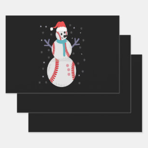 Funny Baseball Snowman Christmas New Year Gift Wrapping Paper Sheet