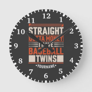 Funny Baseball Twin Parent Gift Round Clock