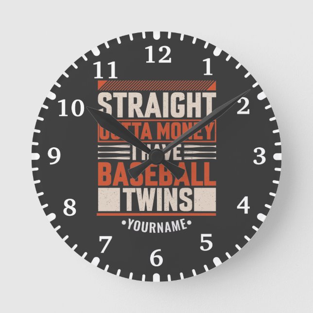 Funny Baseball Twin Parent Gift Round Clock (Front)