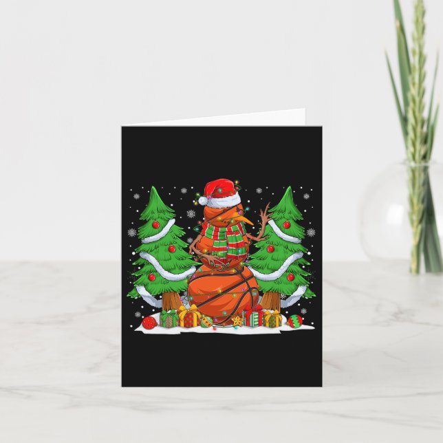 Funny Basketball Balls Snowman Christmas Tree Ligh Card (Front)