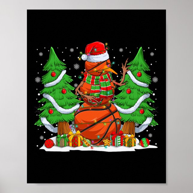 Funny Basketball Balls Snowman Christmas Tree Ligh Poster (Front)