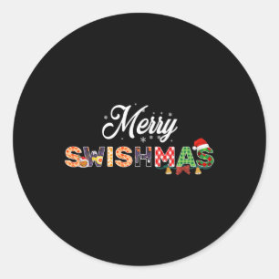 Funny Basketball Christmas Quote Merry Swishmas Ma Classic Round Sticker