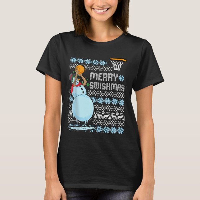 Funny Basketball Christmas Quote Merry Swishmas Ma T-Shirt (Front)