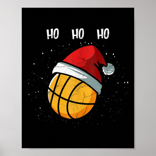 Funny Basketball Christmas Santa Hat Basketball Pl Poster (Front)