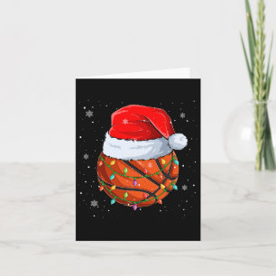 Funny Basketball Christmas Santa Hat Xmas Lights Card