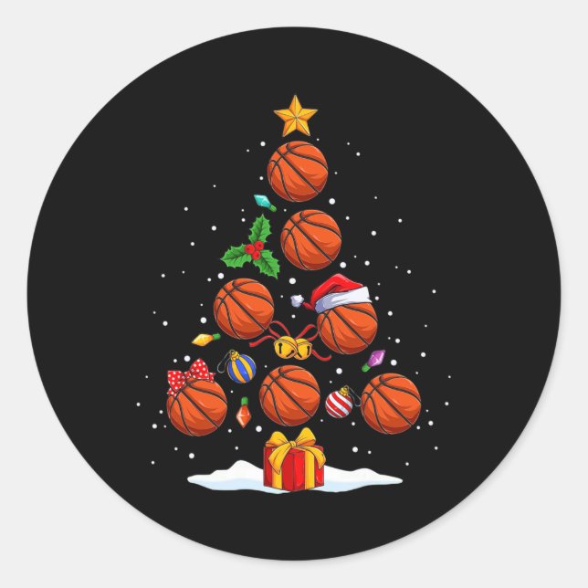 Funny Basketball Christmas Tree Lights Xmas For Me Classic Round Sticker (Front)
